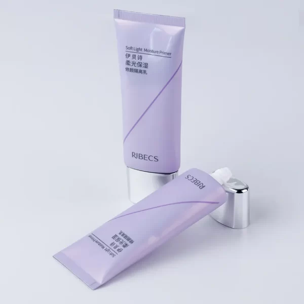 Customized 50ML light purple plastic cosmetic sunscreen lotion oval tube