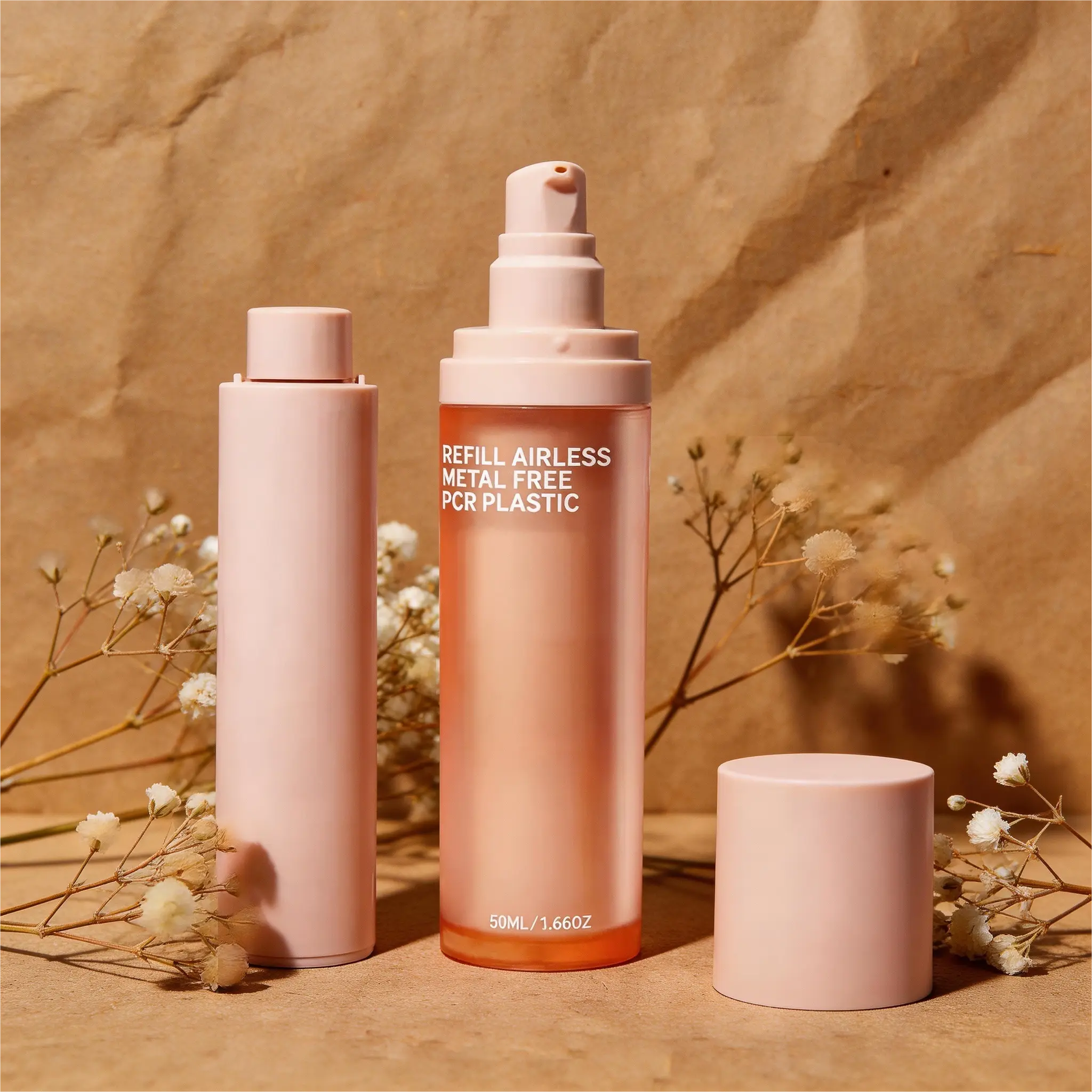 custom orange color 30ml 50ml refillable lotion bottles
