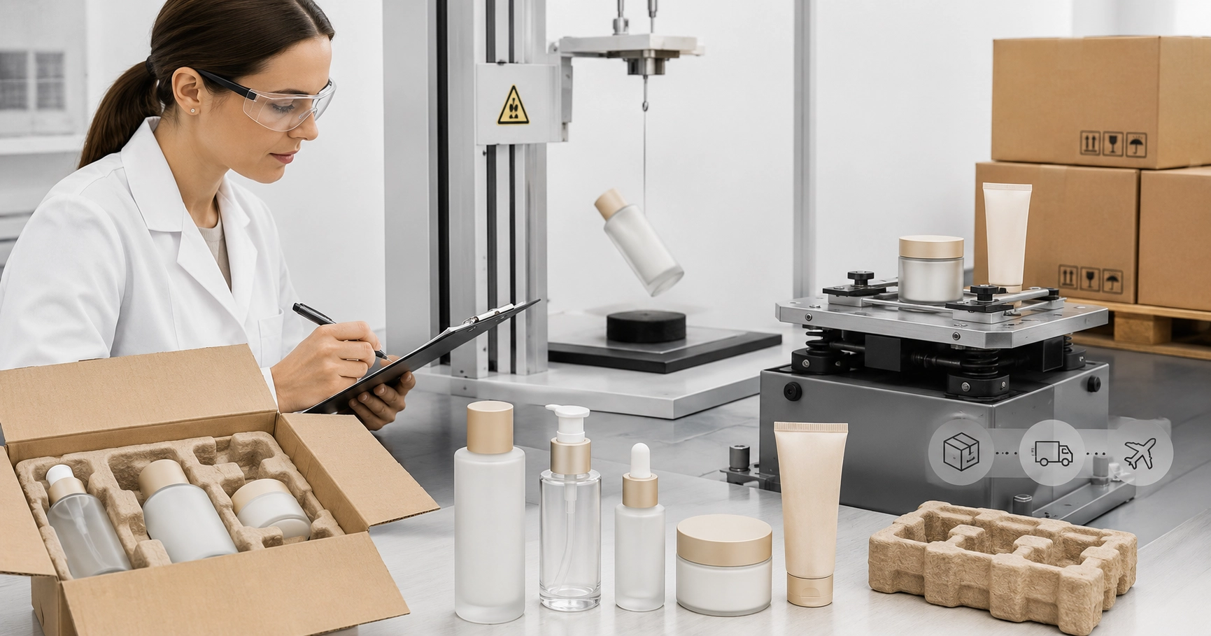 Skincare packaging quality and shipping test process