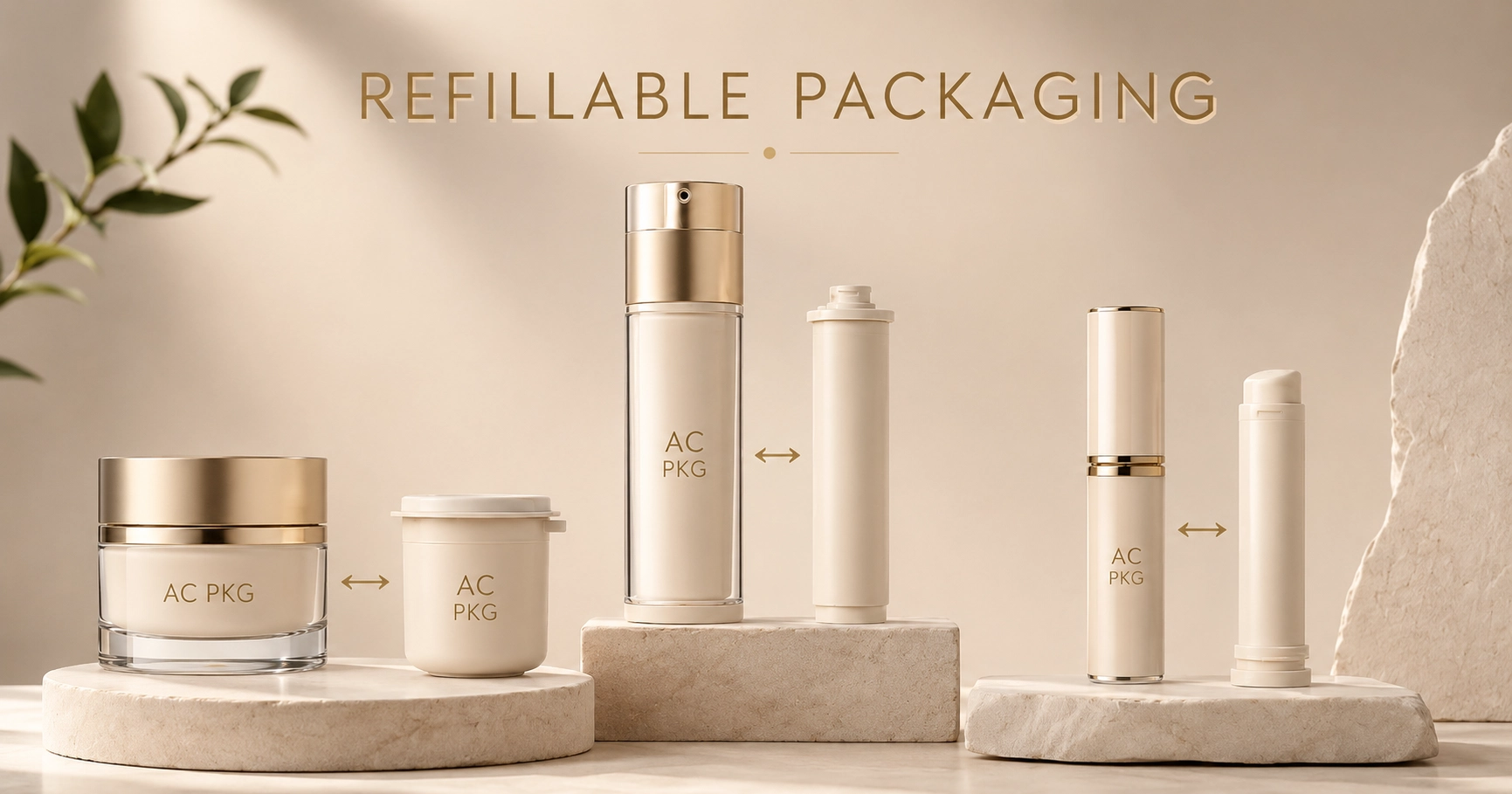 Refillable cream jar and airless bottle packaging